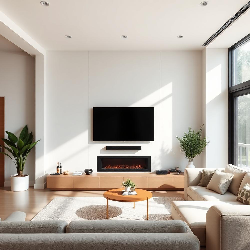 Sala moderna com TV instalada na parede